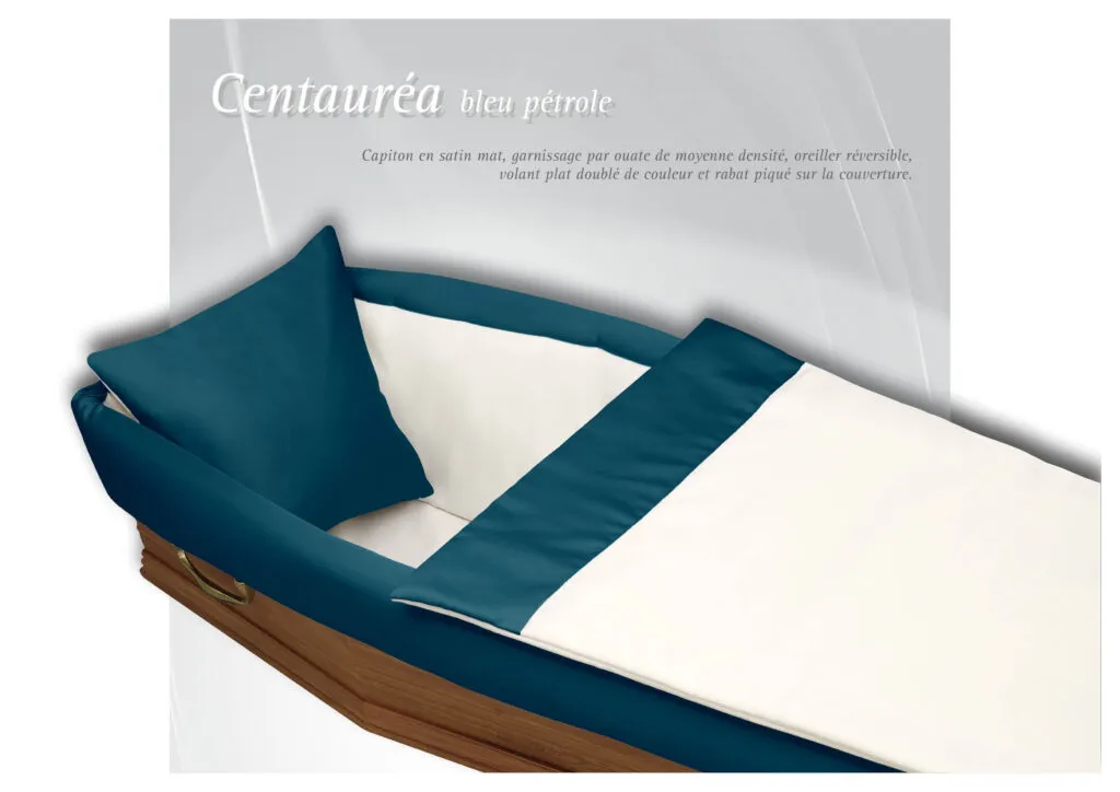 Capiton funéraire modèle Centaurée avec drapé et bordure bleu marine