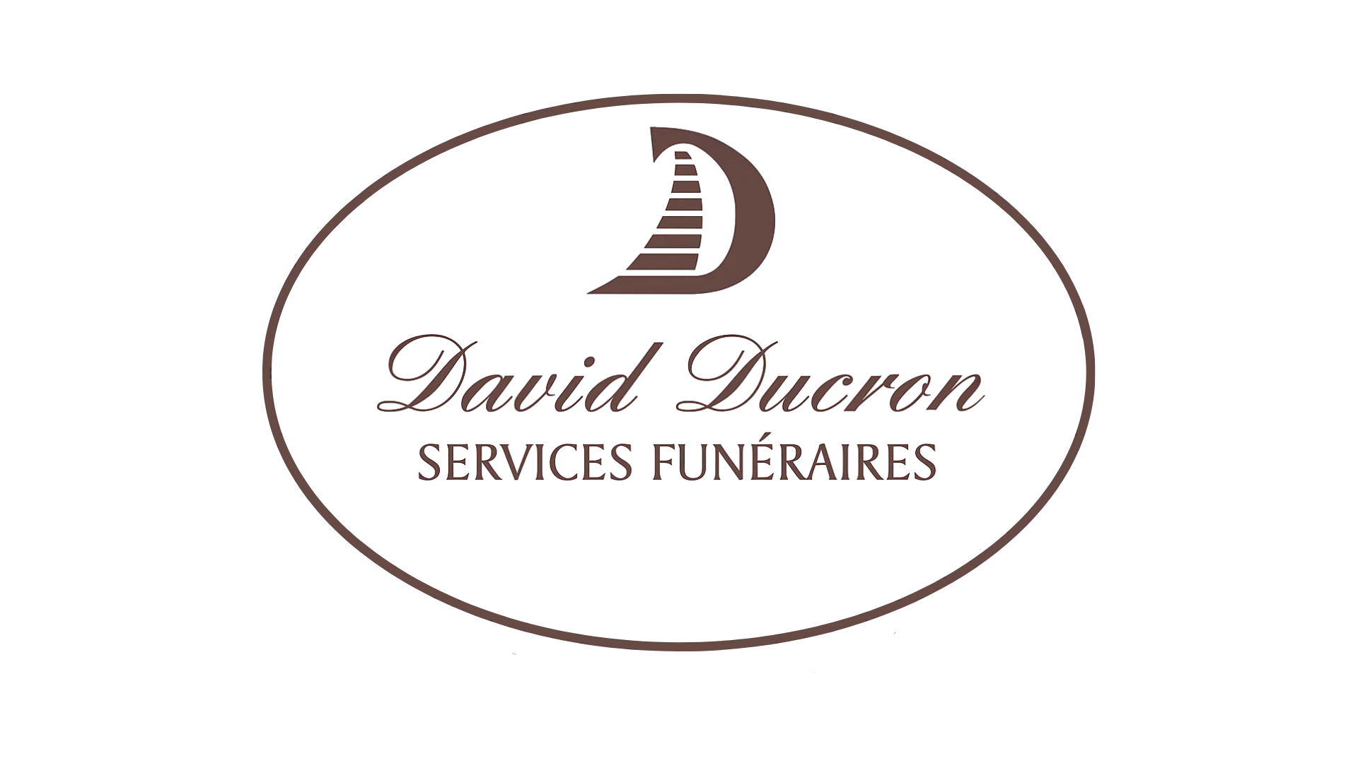 Logo officiel David Ducron Services Funéraires encadré dans un ovale brun sur fond transparent