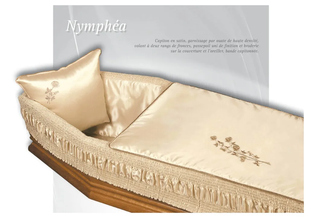 Capiton funéraire modèle Nymphéa en satin crème